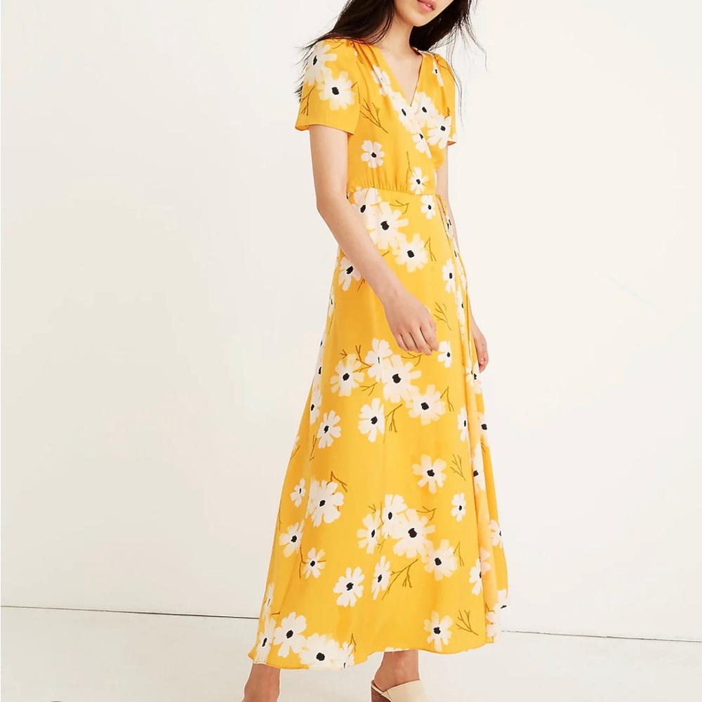Madewell Yellow Ikat Floral Wrap Dress Size S